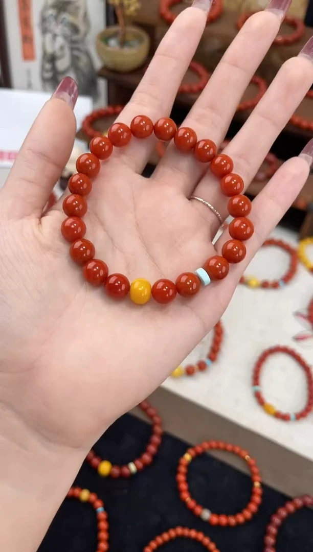 未镶嵌手串南红玛瑙南红单圈蜜蜡手串QF-A441（多样性发一）