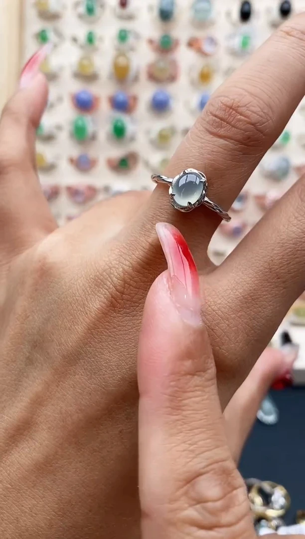 【闪购商品】翡翠戒指银S925镶嵌缅甸天然A货翡翠222  2+3