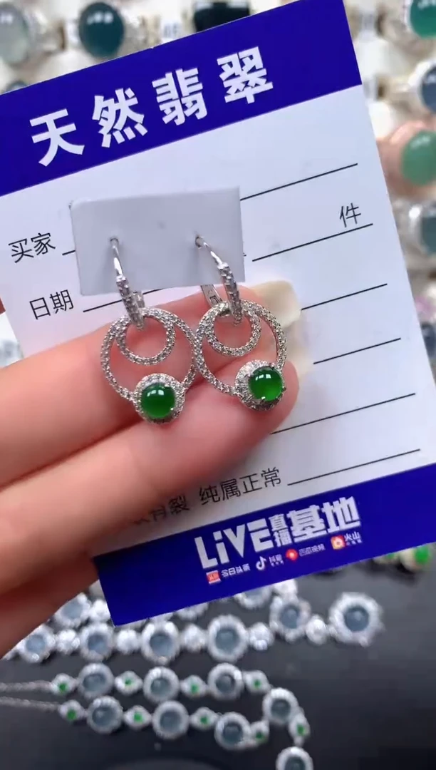 银S925镶嵌翡翠耳饰151