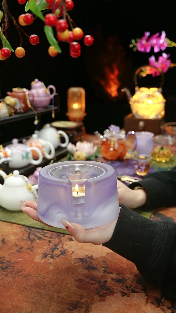 【闪购商品】紫色水晶琉璃蜡烛温茶台