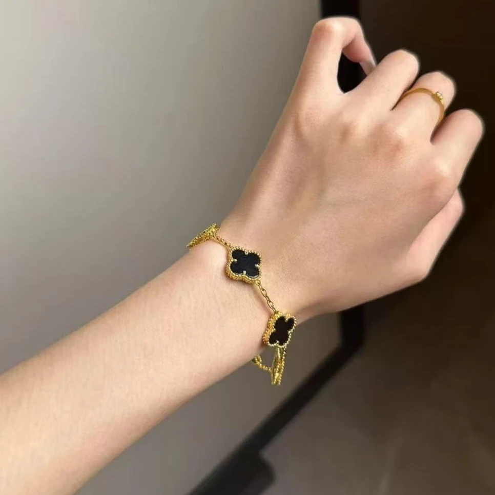 【微微姐专享】18K金四叶草手链-15MM（黑）