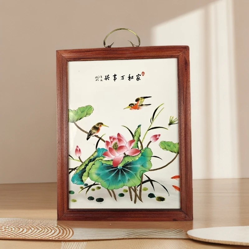 景德镇瓷板画家和万事兴手工粉彩陶瓷实木边框37*29cm