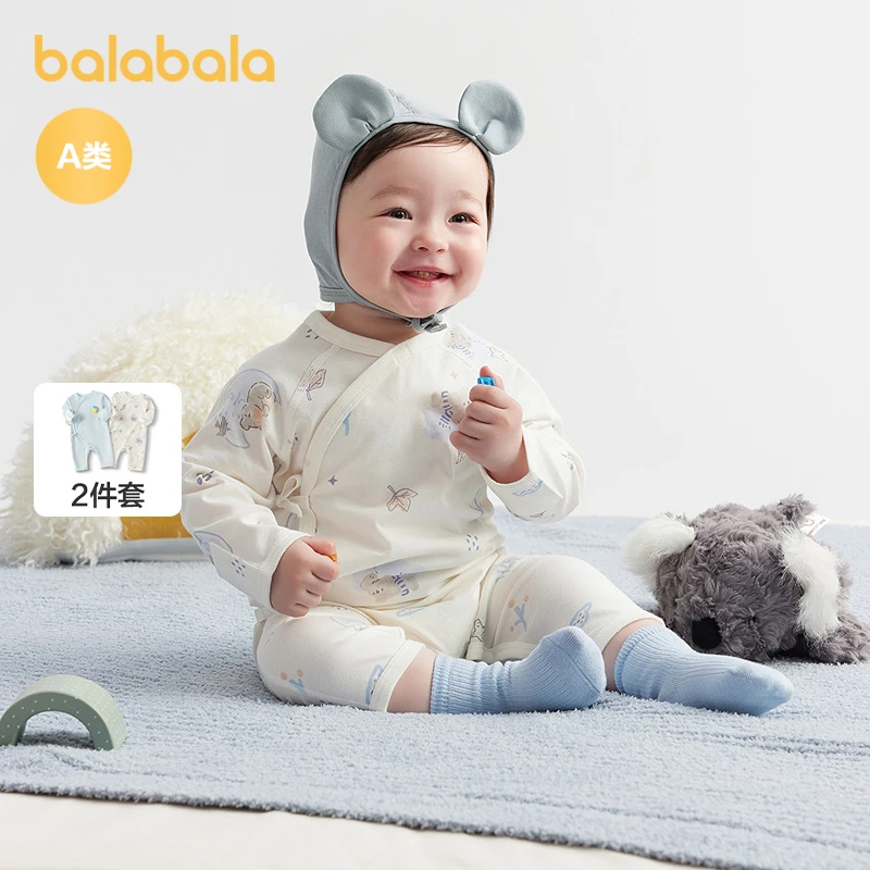 巴拉巴拉婴儿连体衣宝宝睡衣新生儿爬服哈衣2025新款全棉两件装萌
