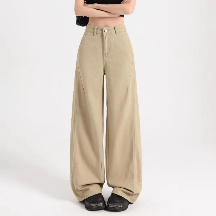 卡其色阔腿牛仔裤女2025新款时尚气质宽松显瘦百搭垂感工装直筒裤