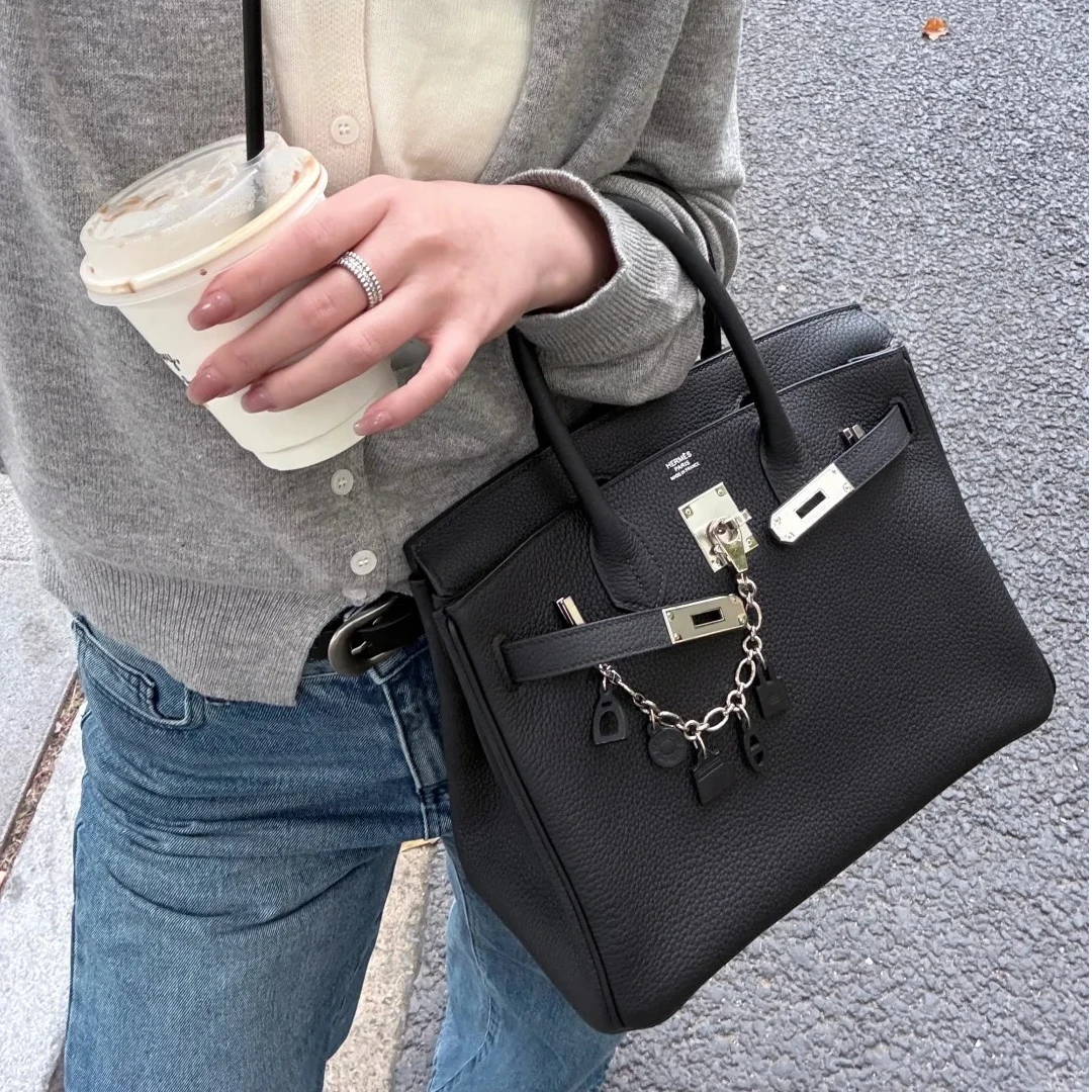 99新 Hermes/爱马仕 小花Jerry birkin30 黑银 togo皮Y刻包