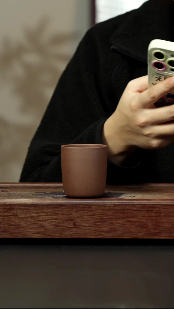 紫砂茶壶羊角山紫泥 直筒杯