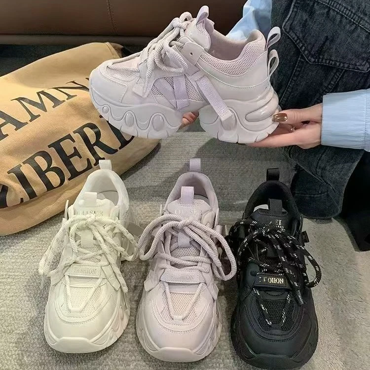 【611】厚底增高老爹鞋女春新款显脚小透气网面休闲运动鞋332-16