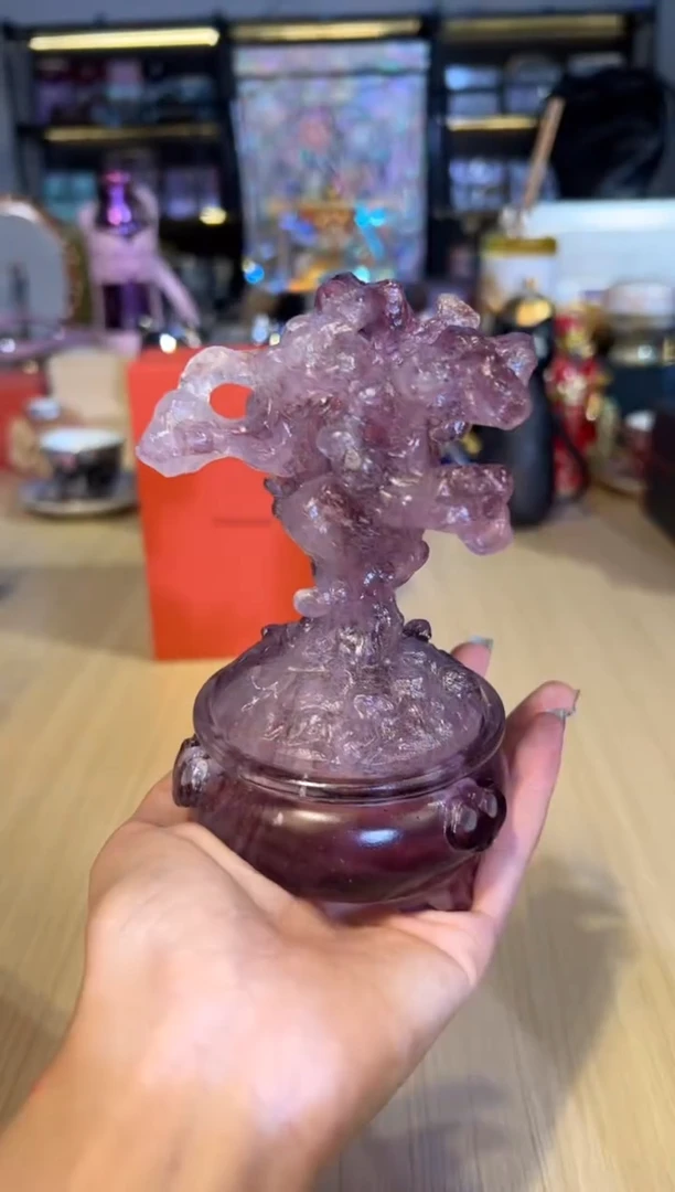 66粉彩琉璃太湖石香炉-玲珑（紫）