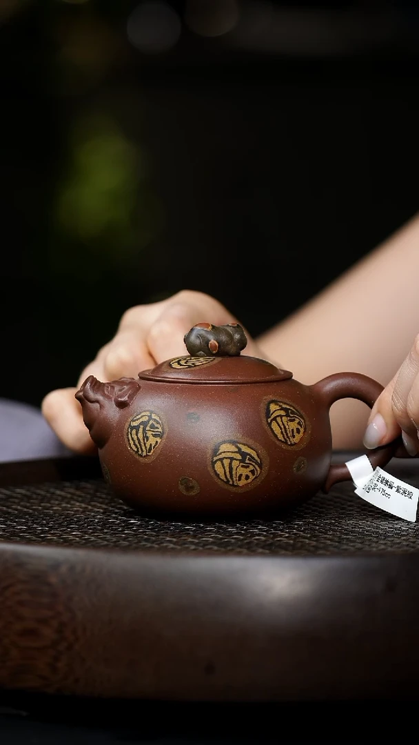 茶壶紫砂0815早场直播ZYX-0019金猪纳福-紫泥绞泥-175cc