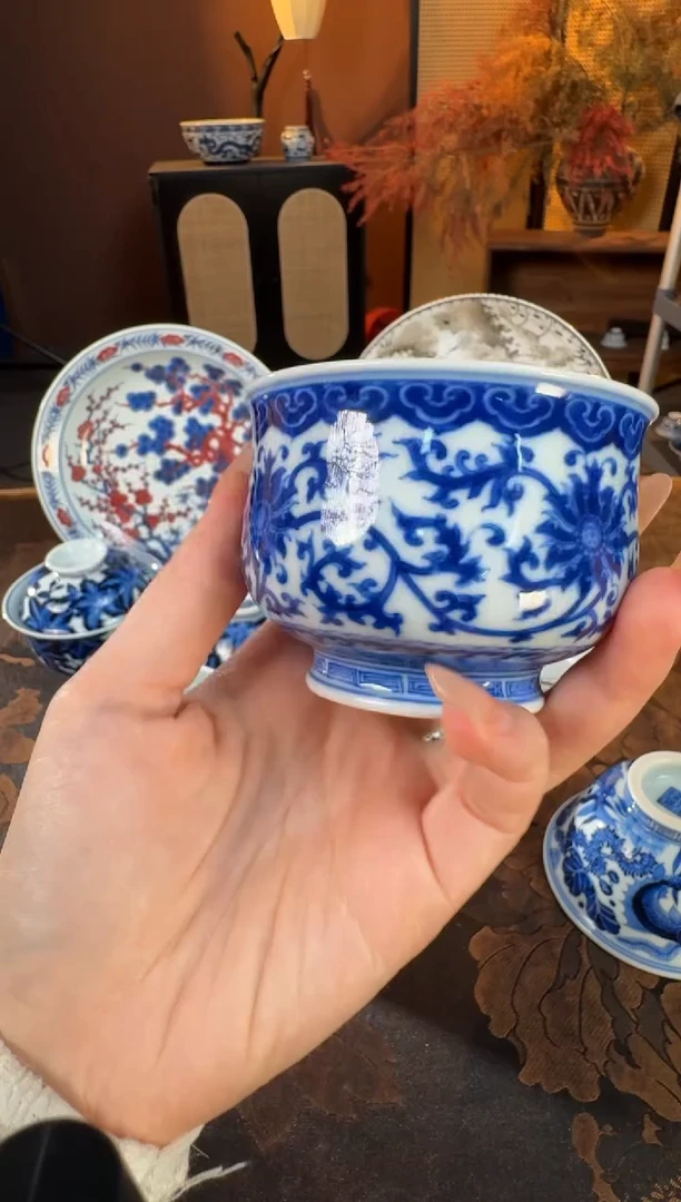 杯子陶瓷刘建锋窑青花双勾莲炉式杯