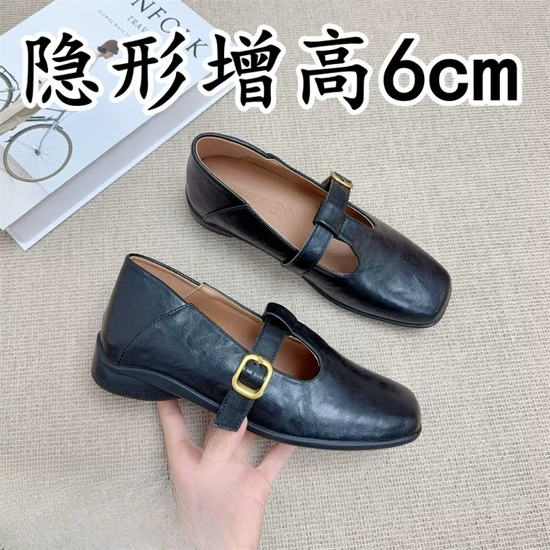 小个子内增高复古玛丽珍鞋女鞋2025秋季新款小众T字扣百搭小皮鞋