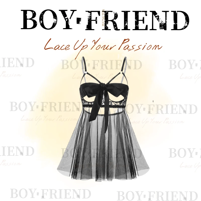 [解语花]80-210胸口系带新款蝴蝶结蕾丝纯欲吊带睡裙气质