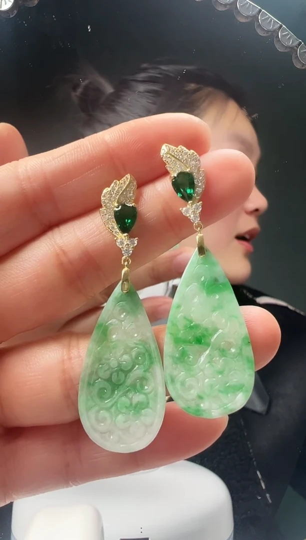 银S925镶嵌翡翠耳饰001