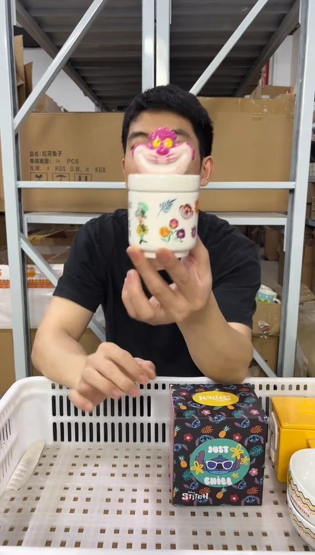 瓷片柴郡猫带盖首饰盒