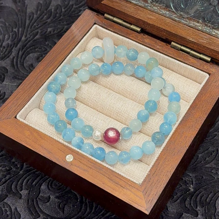 【灵动如梦】天然水晶手串海蓝宝女款单圈2025新款时尚手链713