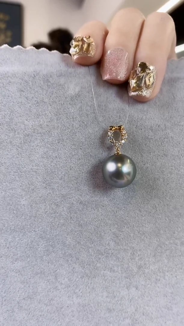 吊坠(不含链)18K金镶嵌海水珍珠12-13大溪地黑珍珠吊坠