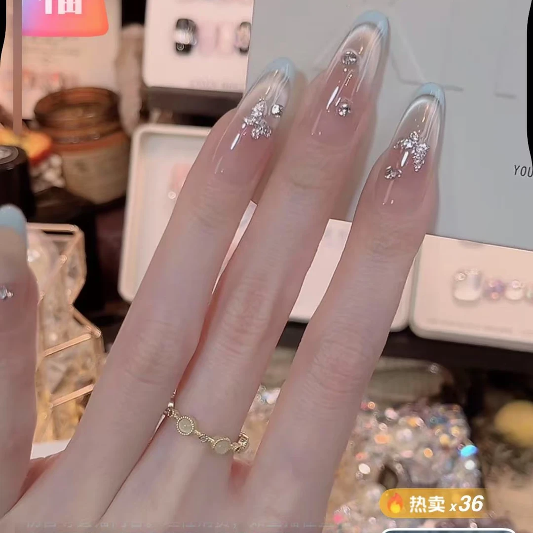 果冻蓝- painted clear bow 纯手工穿戴甲 10片装