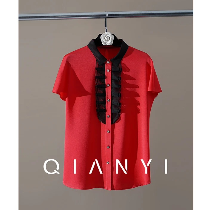 纤屹2024新款夏季轻奢三醋酸气质百搭高级感欧根纱衬衫女款外穿