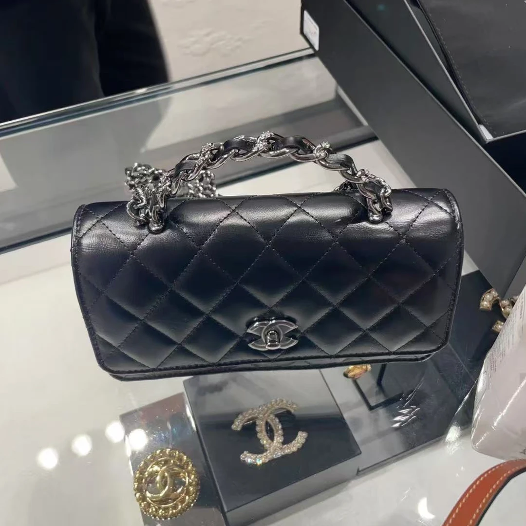 未使用 Chanel/香奈儿 0822|香奈儿黑银牛水钻手柄woc斜挎包手柄