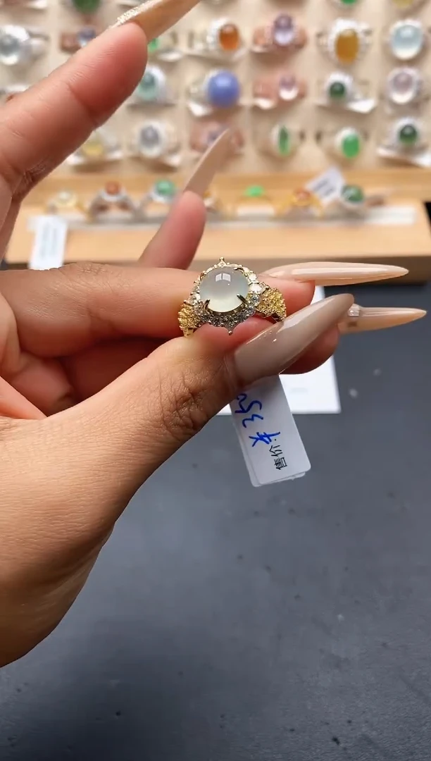 银S925镶嵌戒指翡翠缅甸天然A货翡翠1 9-9