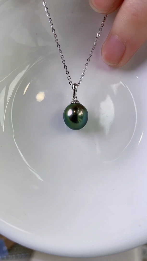 【闪购商品】海水珍珠吊坠(赠链)18K金镶嵌9-10大溪地黑珍珠吊坠