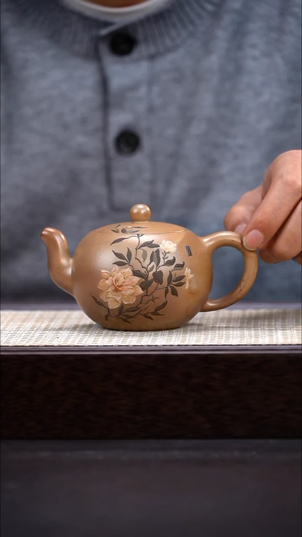 茶壶紫砂本山绿柴烧 一粒珠  泥绘