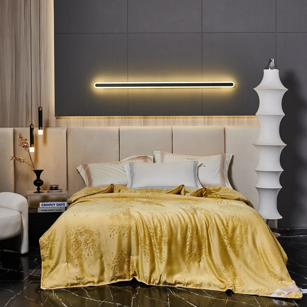 2025款冬季新款贡缎提花大床被子黄金色蚕丝被