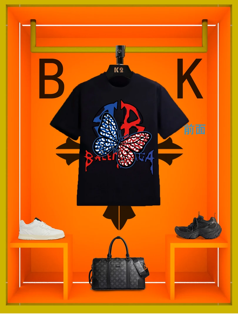 BFOFEOK【巴黎灵蝶】夏季新款男士设计师半袖百搭时尚圆领短袖男