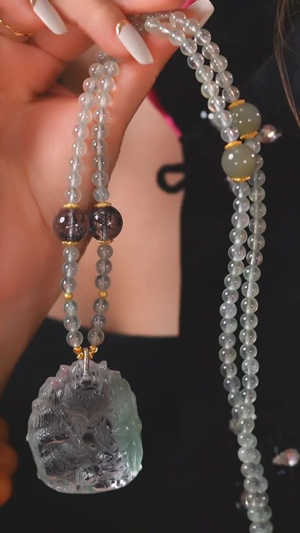未镶嵌珠宝半成品水晶E605 翠幽灵  无佡  水晶 项链