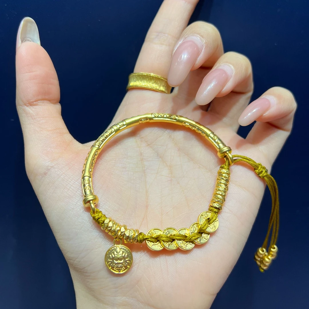 足金999弯管黄财神手串