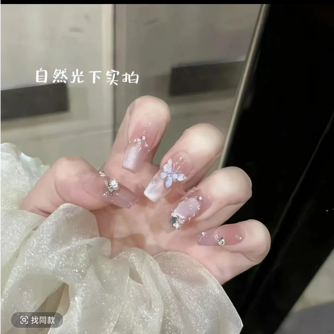 【月光银蝶】纯手工穿戴甲猫眼蝴蝶春季显白美甲贴10片装（无收纳盒）
