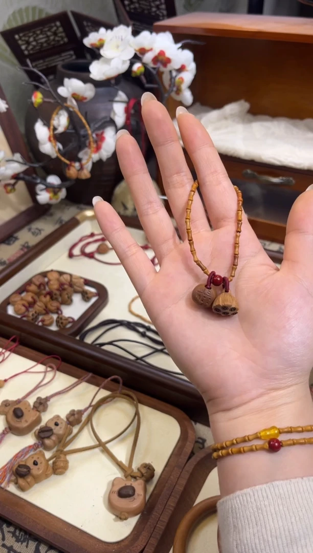 手串桃核【桃缘行】竹节「朱砂福气莲莲」桃核辟、挡、驱、护 备注手围