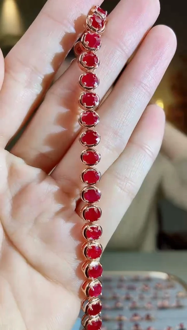 银S925镶嵌手链红宝石手链