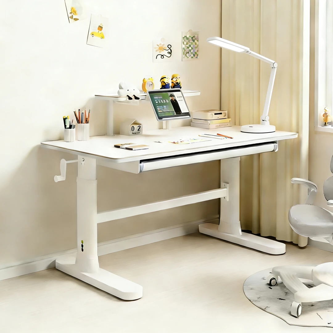 儿童学习桌简约大白桌课桌可升降写字桌椅实木