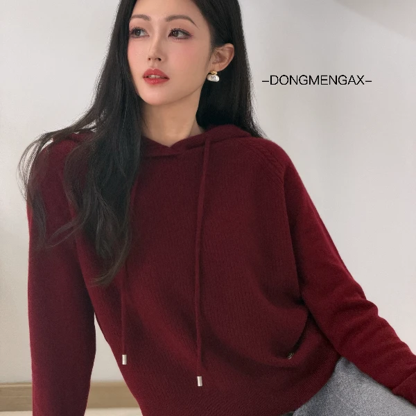 东蒙奥雪 高级感超好看连帽毛衣女秋冬季软糯慵懒风针织衫毛衣-07