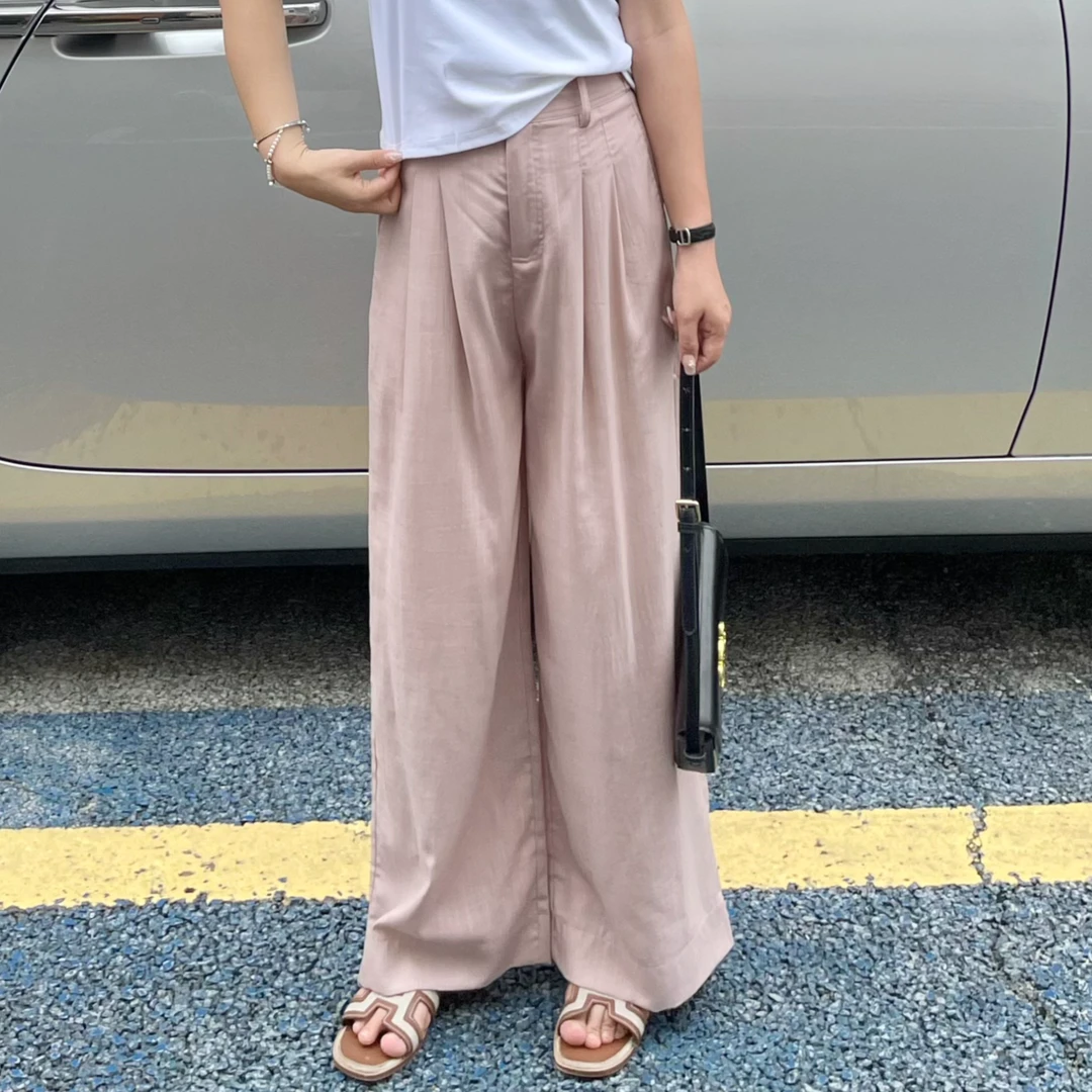 WenWen小个子韩系2025宽松阔腿舒适垂感高腰显瘦百搭长裤4042