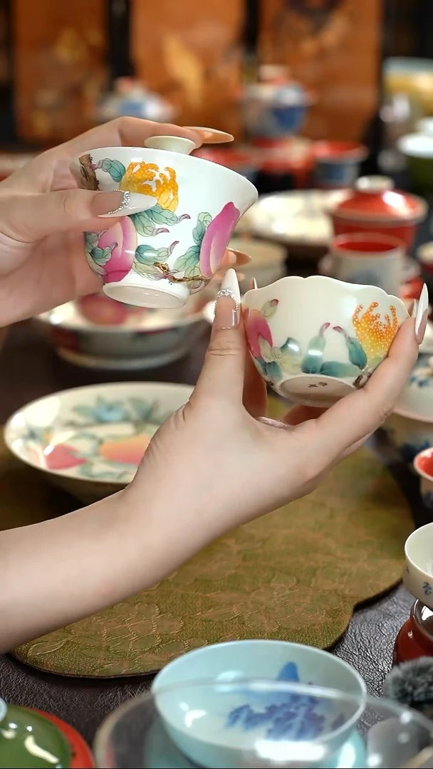 可**妈雅圣三多盖碗，三多主人杯