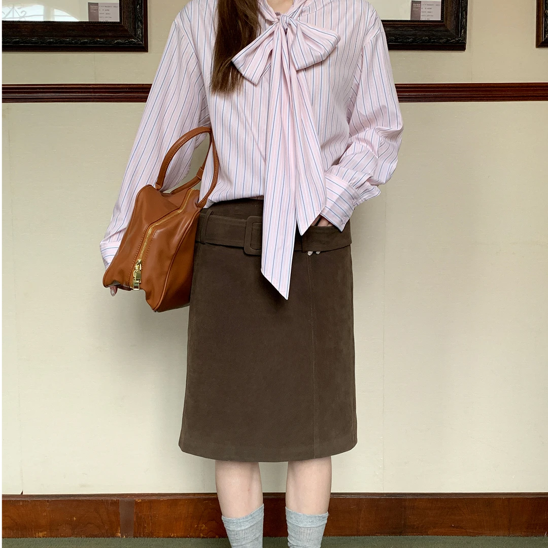 复古港风高腰直筒半身裙胖mm不起球遮胯显瘦A字半身裙遮腿粗短裙