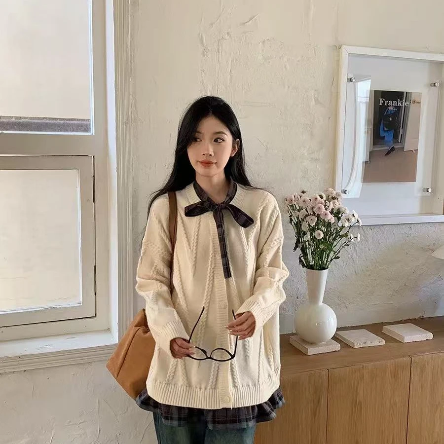 假两件毛衣女秋冬慵懒2025新款设计感小众宽松针织开衫上衣外套女