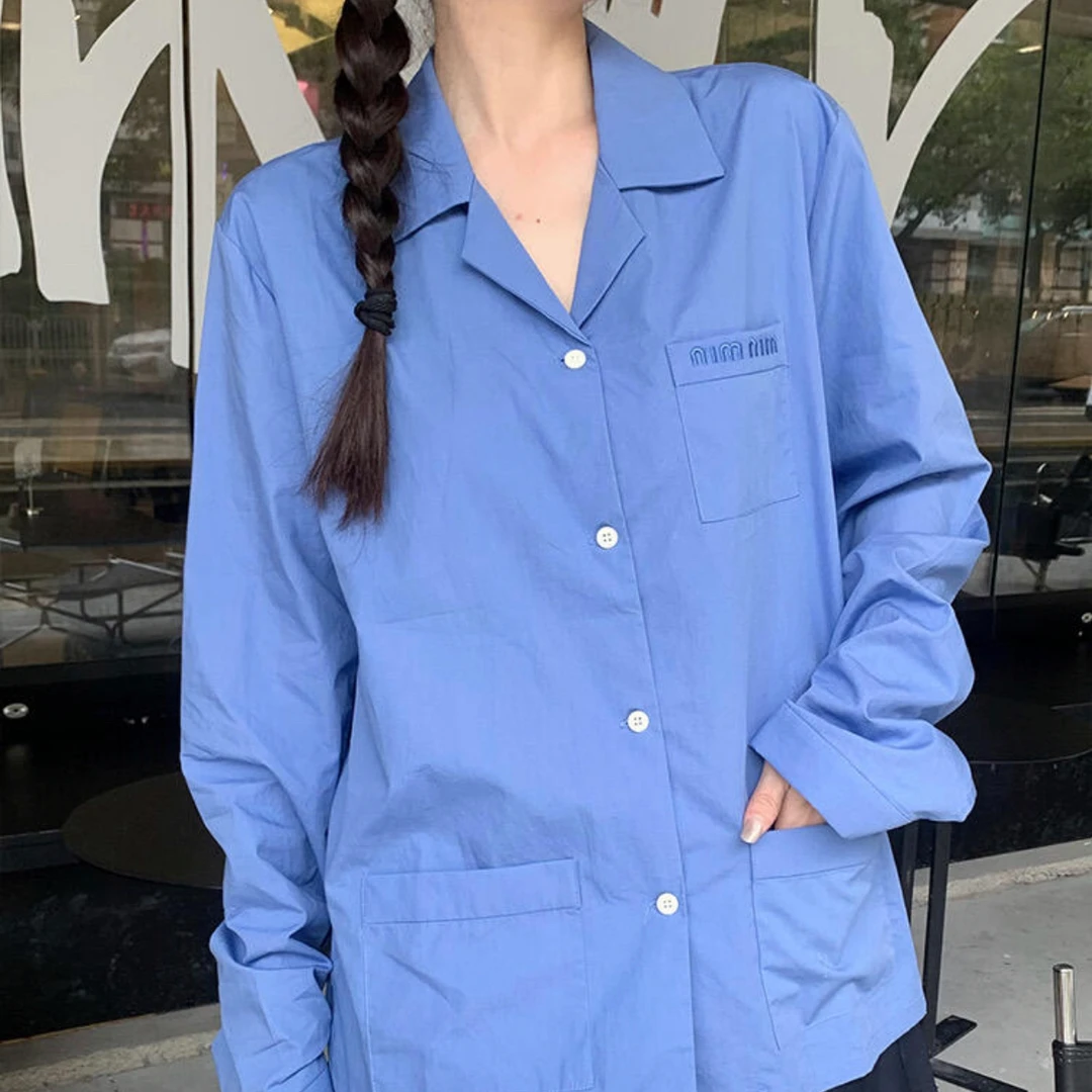 未使用 MIU MIU/缪缪 蓝色秀款长款衬衫 10400/PoisonLab