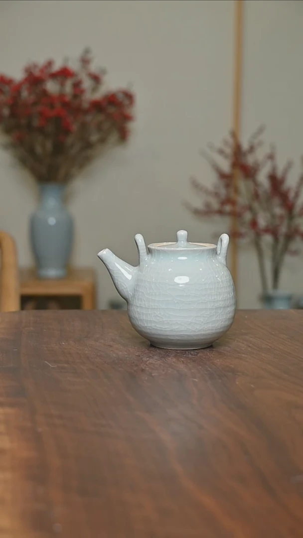 【闪购商品】其他微瑕粉青釉朱家汝窑无梁提梁壶220毫升
