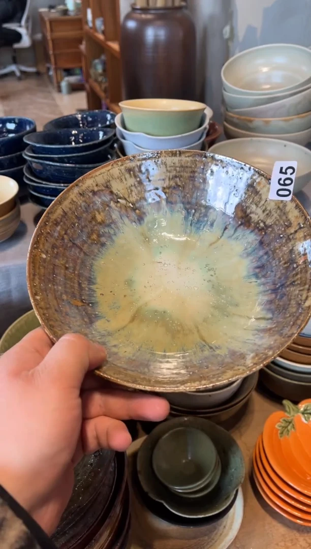 【闪购商品】瓷片65   粗陶黄棕色手工盘1个