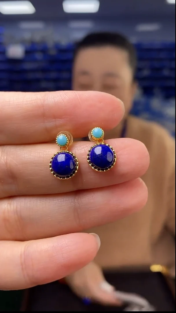 银S925镶嵌青金石耳饰