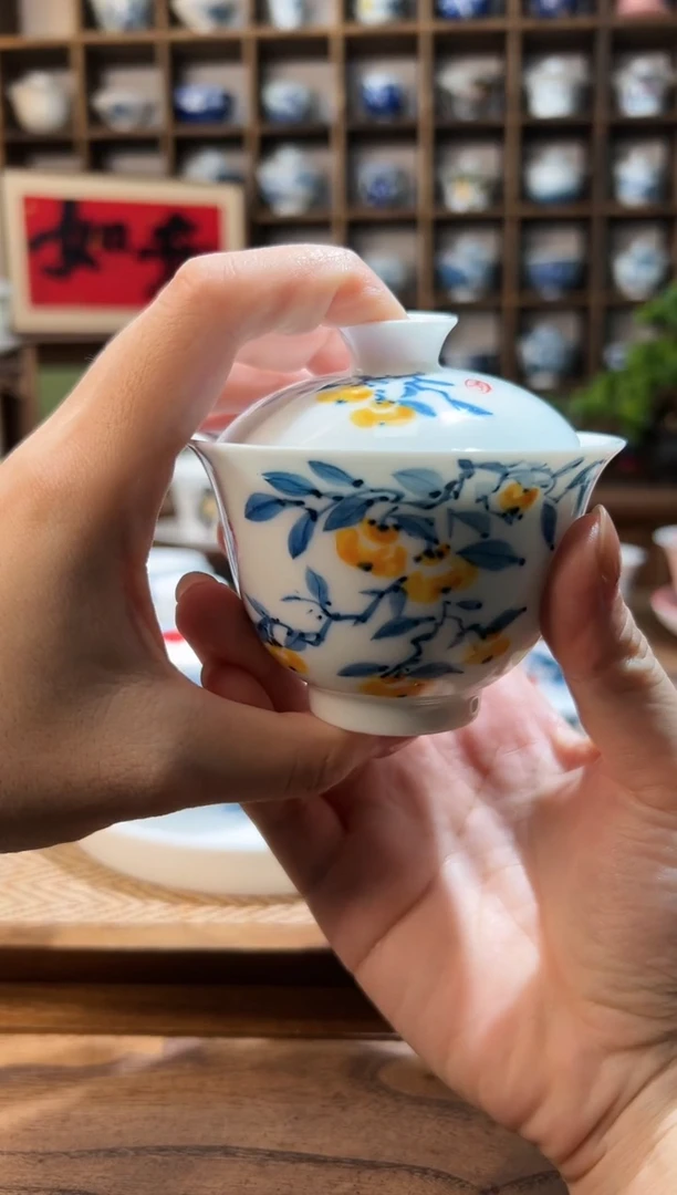 【闪购商品】手绘柿子二才盖碗       