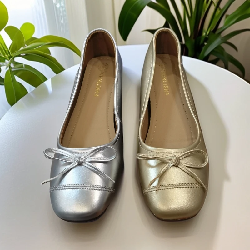 3379百搭平底鞋软底一脚蹬方头平跟单鞋内增高浅口粗跟44＋14