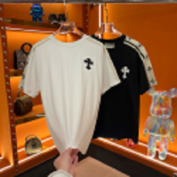 HI-1151-时尚大牌撤柜刺绣拼接潮流短袖