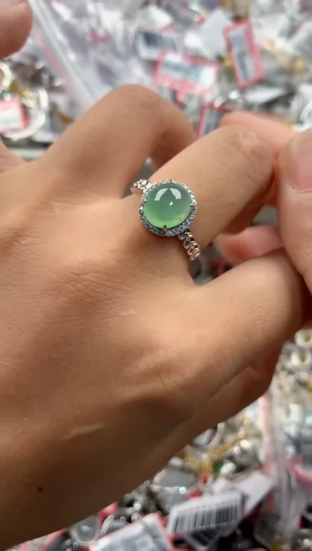 银S925镶嵌戒指翡翠444            4