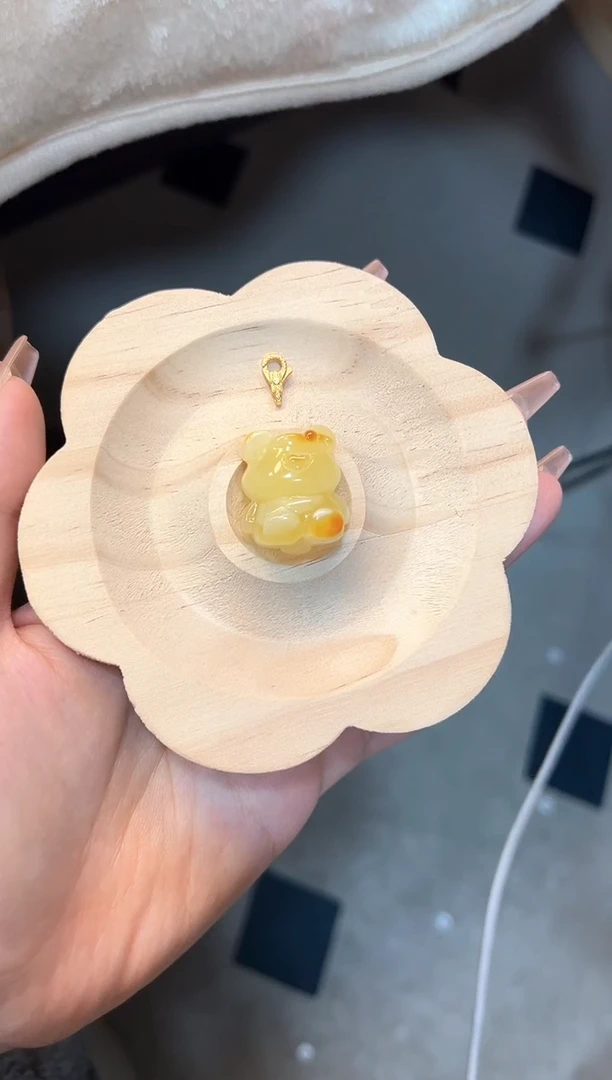 【闪购商品】琥珀珠宝奇石银S925镶嵌小熊