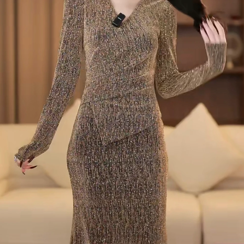 【静铉】 浮世舞会冬季新款高级显瘦鱼尾连衣裙-YL11204