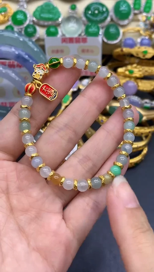 足金镶嵌手链翡翠534-中国好珍宝